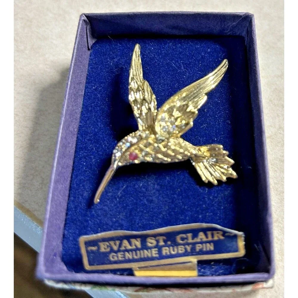 Vintage Evan St. Clair Hummingbird Pin W/ Genuine Ruby Eye